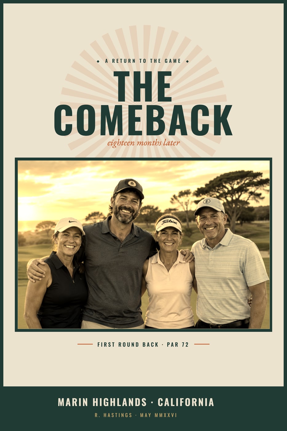 The Comeback print in the Vintage Links design, shown with a sample photo and sample copy