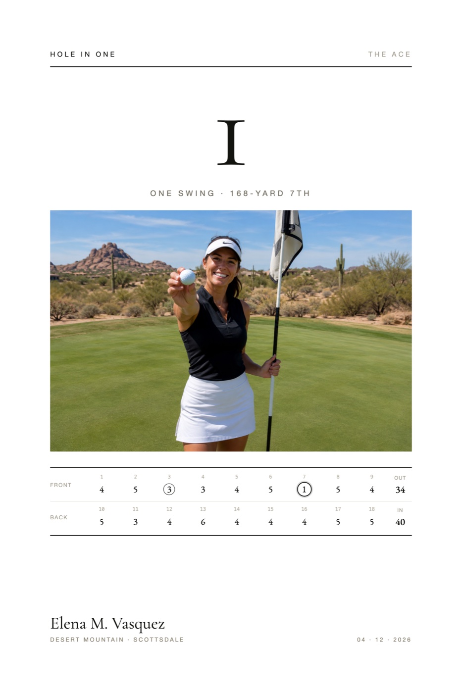 Hole-in-One memory print — Editorial design