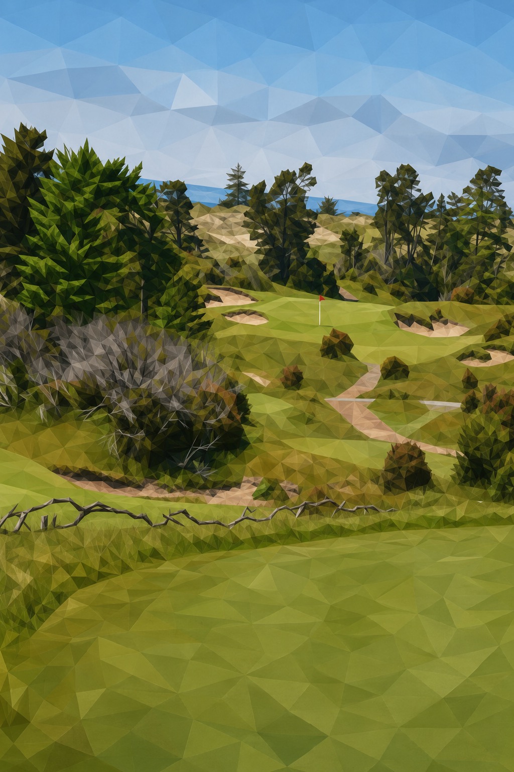 Cubist painting-style print of Bandon Trails No. 17