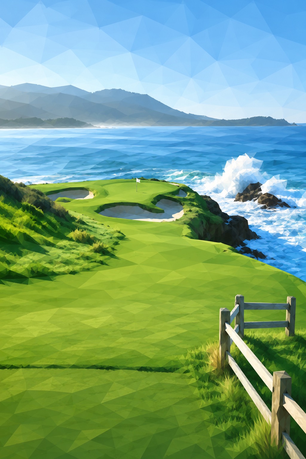 Cubist painting-style print of Pebble Beach No. 7