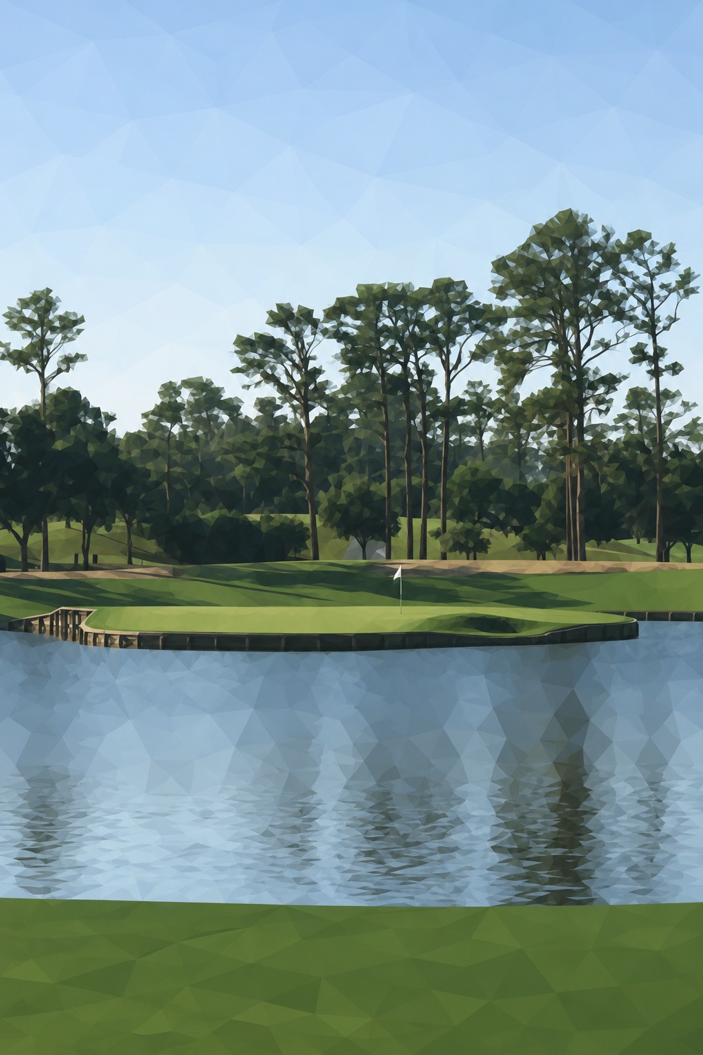 Cubist painting-style print of TPC Sawgrass No. 17