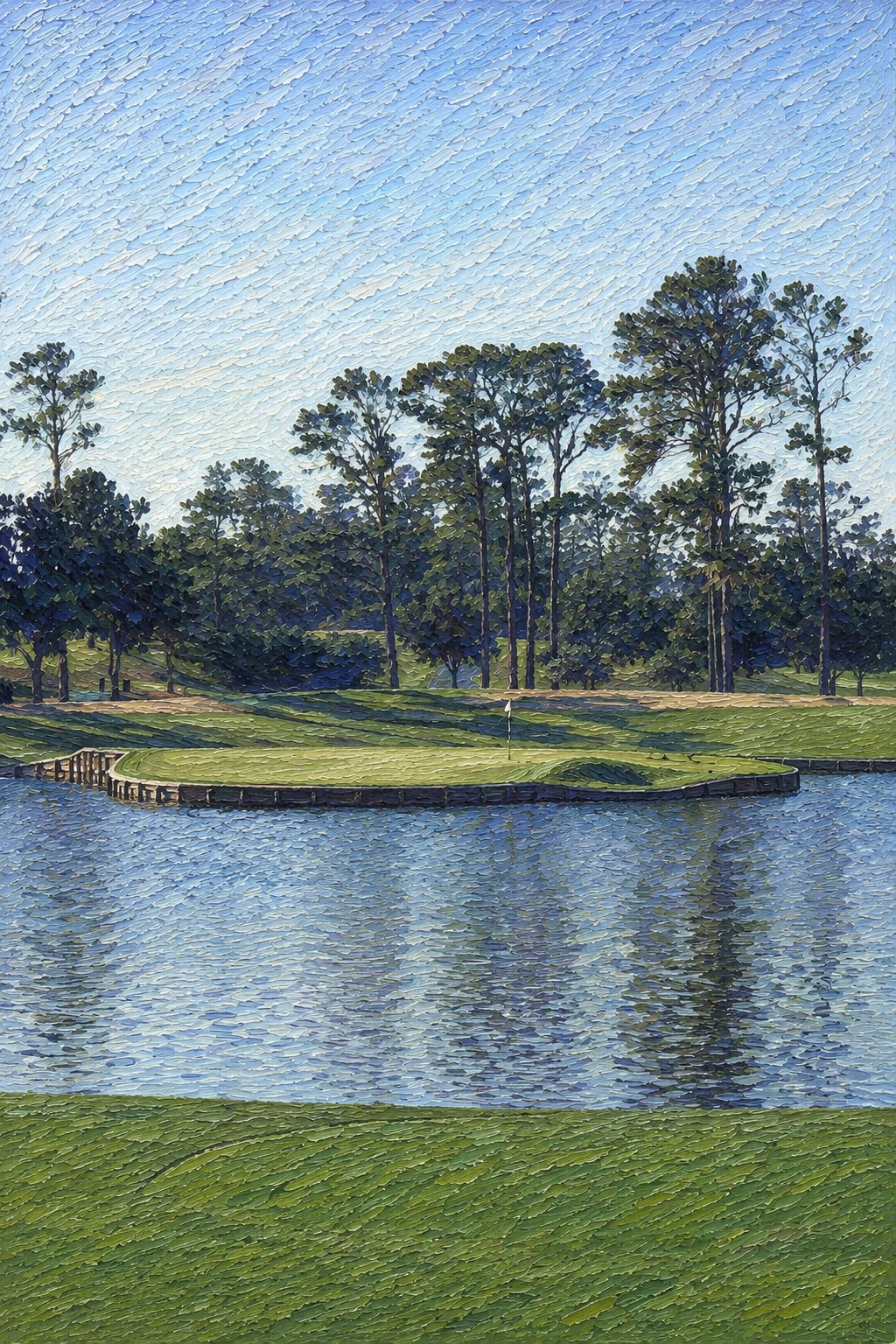 Impressionist painting-style print of TPC Sawgrass No. 17