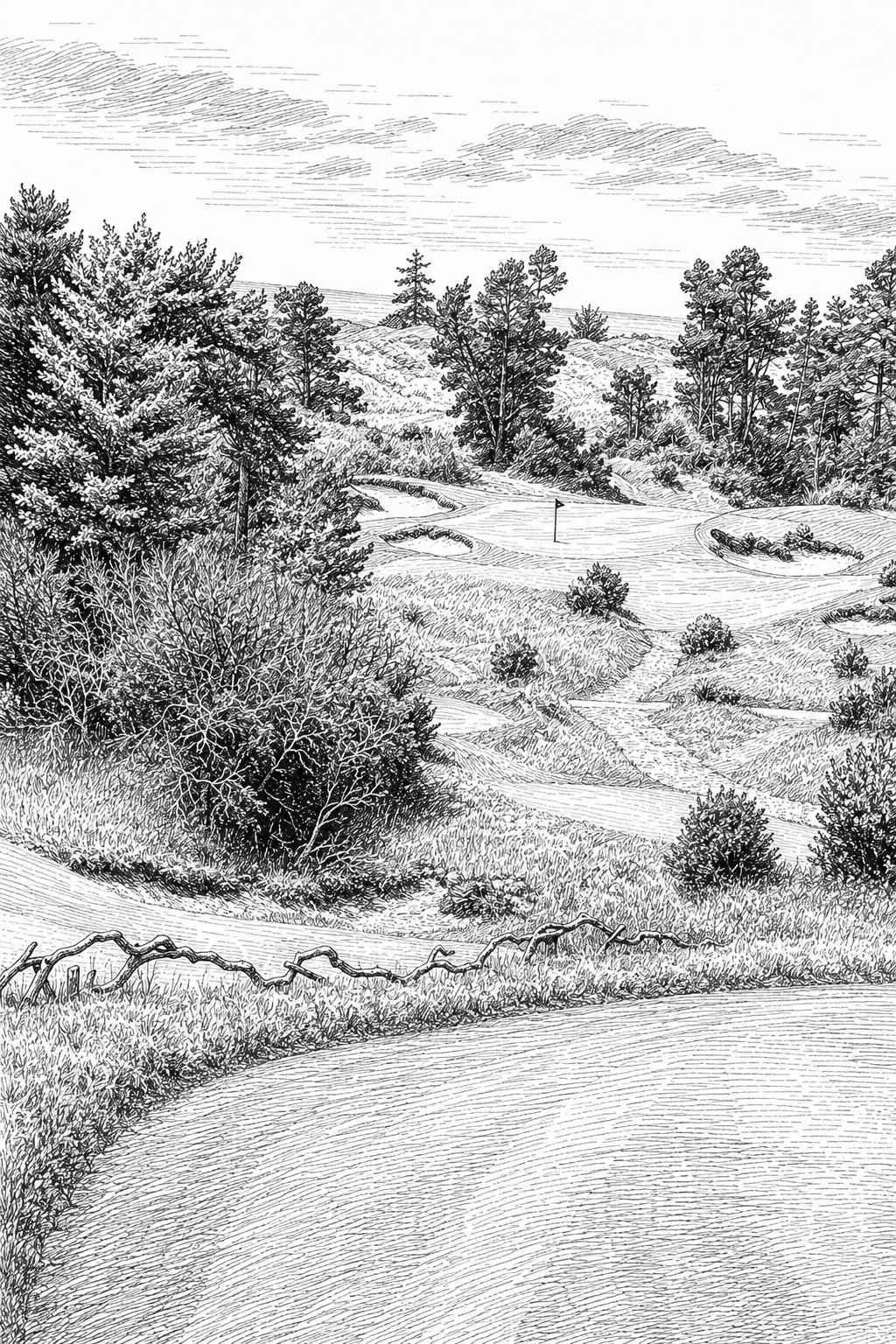 Ink Minimalist painting-style print of Bandon Trails No. 17