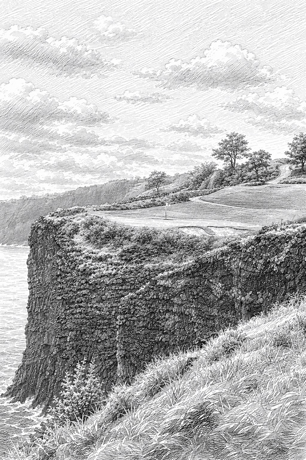 Ink Minimalist painting-style print of Manele Lanai No. 13