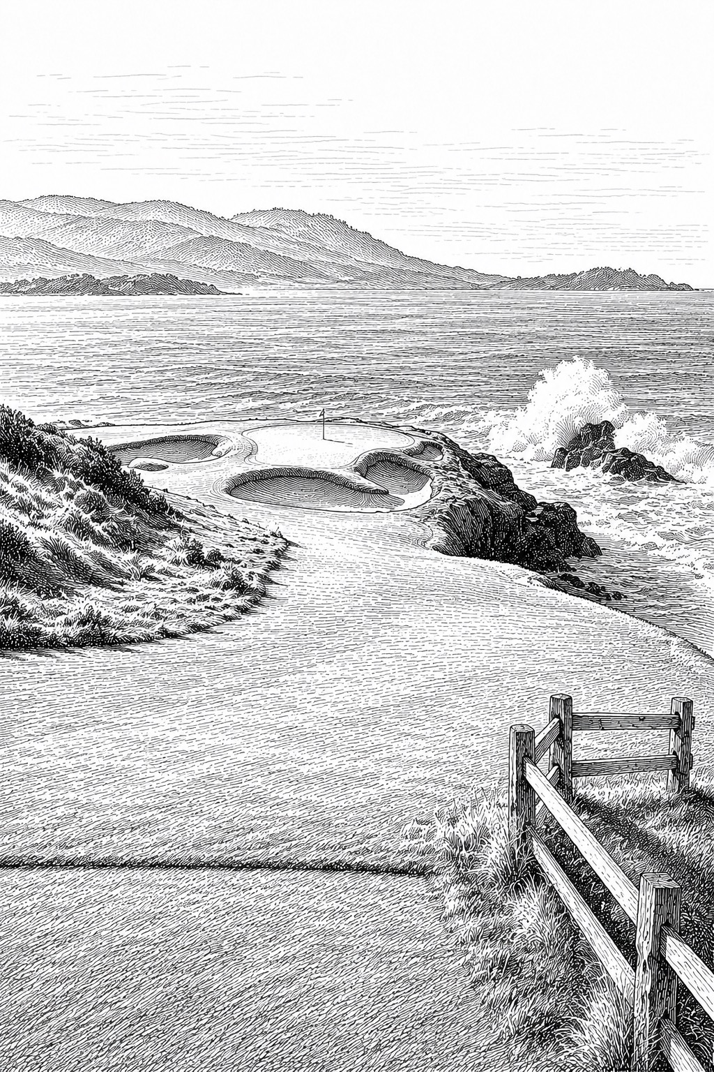 Ink Minimalist painting-style print of Pebble Beach No. 7
