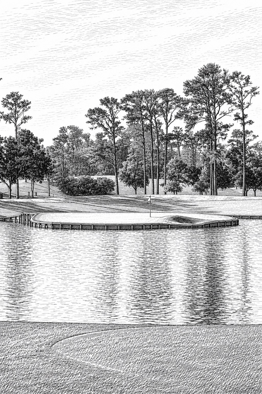 Ink Minimalist painting-style print of TPC Sawgrass No. 17